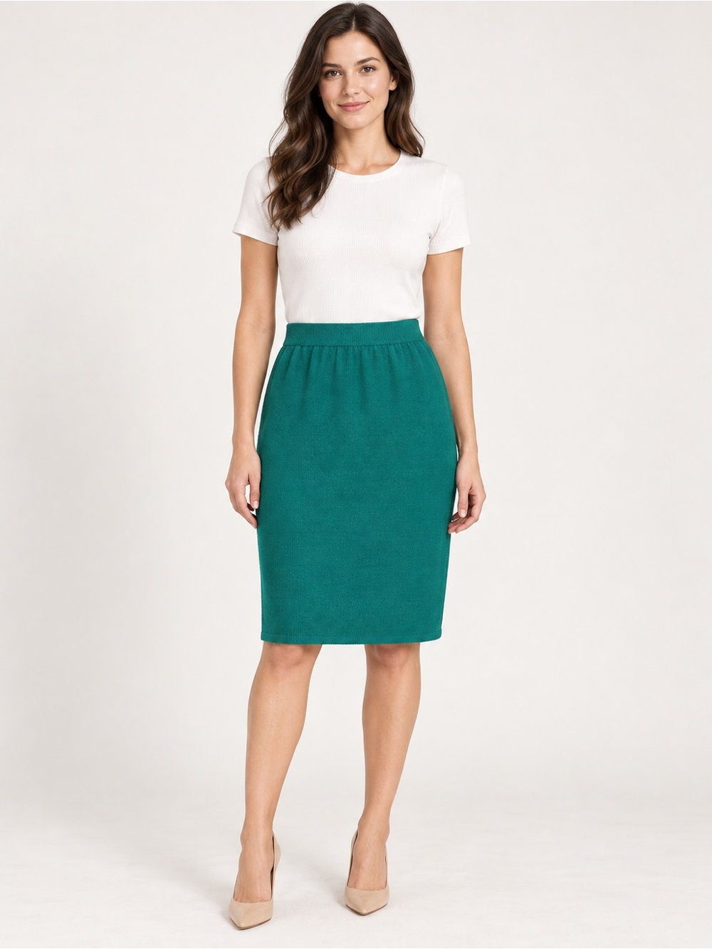 St. John Collection by Marie Gray Teal Green Knit Skirt Size 10 Made in USA